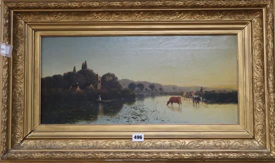 Edwin Henry Boddington (1836-1905), River landscape with cattle, oil on canvas, 25 x 55cm